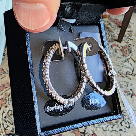 SOLD. DIAMOND HOOP EARRINGS - Picture 6 of 8